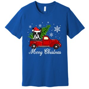 Boston Terrier Dog Riding Red Truck Merry Christmas Pajama Cute Gift Premium T-Shirt