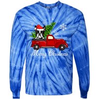 Boston Terrier Dog Riding Red Truck Merry Christmas Pajama Cute Gift Tie-Dye Long Sleeve Shirt