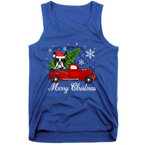 Boston Terrier Dog Riding Red Truck Merry Christmas Pajama Cute Gift Tank Top