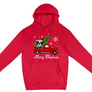 Boston Terrier Dog Riding Red Truck Merry Christmas Pajama Cute Gift Premium Pullover Hoodie