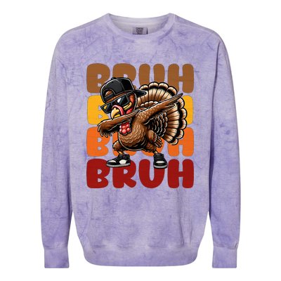 Bruh Turkey Dabbing Thanksgiving For Funny Colorblast Crewneck Sweatshirt