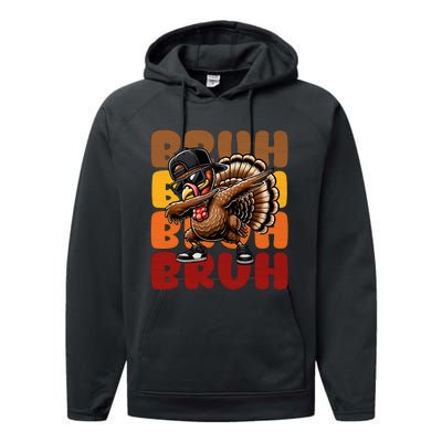 Bruh Turkey Dabbing Thanksgiving For Funny Performance Fleece Hoodie