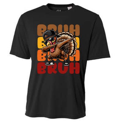 Bruh Turkey Dabbing Thanksgiving For Funny Cooling Performance Crew T-Shirt