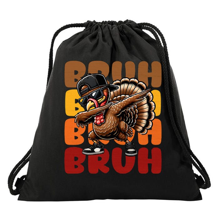 Bruh Turkey Dabbing Thanksgiving For Funny Drawstring Bag