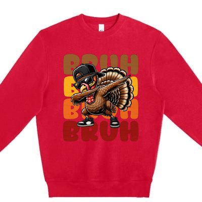 Bruh Turkey Dabbing Thanksgiving For Funny Premium Crewneck Sweatshirt