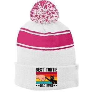 Best Tortie Dad Tortoiseshell Cat Owner Tortie Cat Lover Stripe Pom Pom Beanie