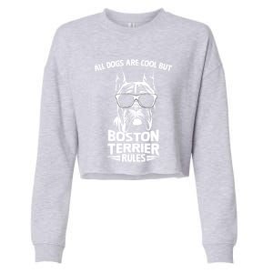 Boston Terrier Dog Rule Funny Cute Christmas Puppy Lover Gift Cropped Pullover Crew