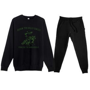 Born To Dilly Dally Funny Frog Meme Silly Frog Mental Health Premium Crewneck Sweatsuit Set