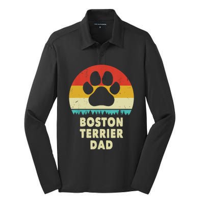 Boston Terrier Dad Funny Bostie Dog Vintage Gift Dad Silk Touch Performance Long Sleeve Polo