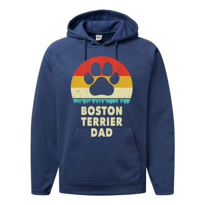 Boston Terrier Dad Funny Bostie Dog Vintage Gift Dad Performance Fleece Hoodie