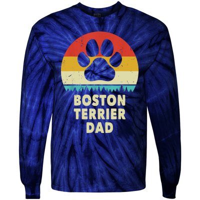 Boston Terrier Dad Funny Bostie Dog Vintage Gift Dad Tie-Dye Long Sleeve Shirt