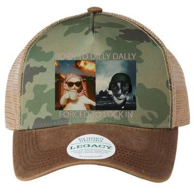 Born To Dilly Dally Forced To Lock In Cat Meme Legacy Tie Dye Trucker Hat