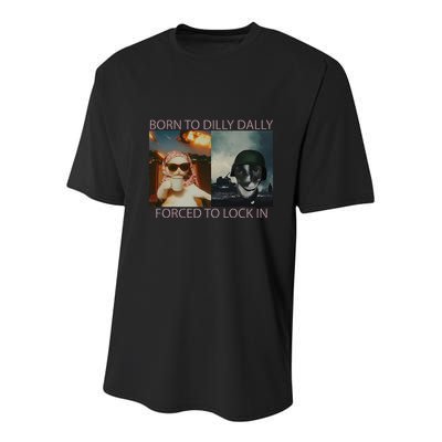 Born To Dilly Dally Forced To Lock In Cat Meme Youth Performance Sprint T-Shirt