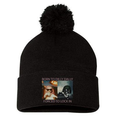 Born To Dilly Dally Forced To Lock In Cat Meme Pom Pom 12in Knit Beanie