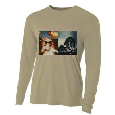 Born To Dilly Dally Forced To Lock In Cat Meme Cooling Performance Long Sleeve Crew