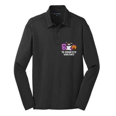 Boo To Domestic Violence Domestic Violence Awareness Silk Touch Performance Long Sleeve Polo