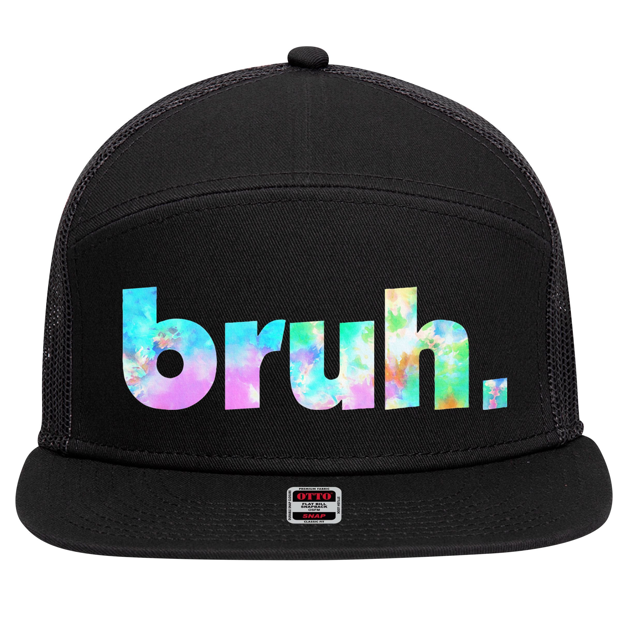 Bruh Tie Dye Brah Bro Dude Greeting Slang Funny Meme Saying  7 Panel Mesh Trucker Snapback Hat