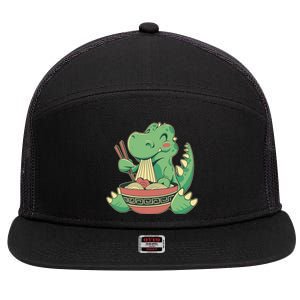 Baby Trex Eating Ramen Noodles 7 Panel Mesh Trucker Snapback Hat