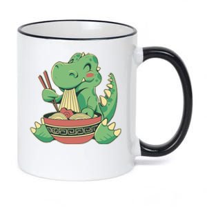 Baby Trex Eating Ramen Noodles 11oz Black Color Changing Mug