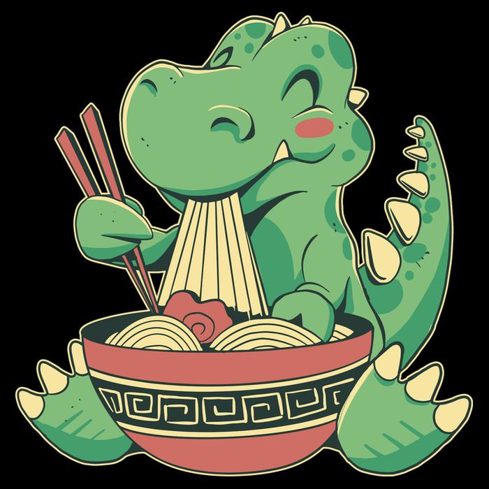 Baby Trex Eating Ramen Noodles Flatbill Hat