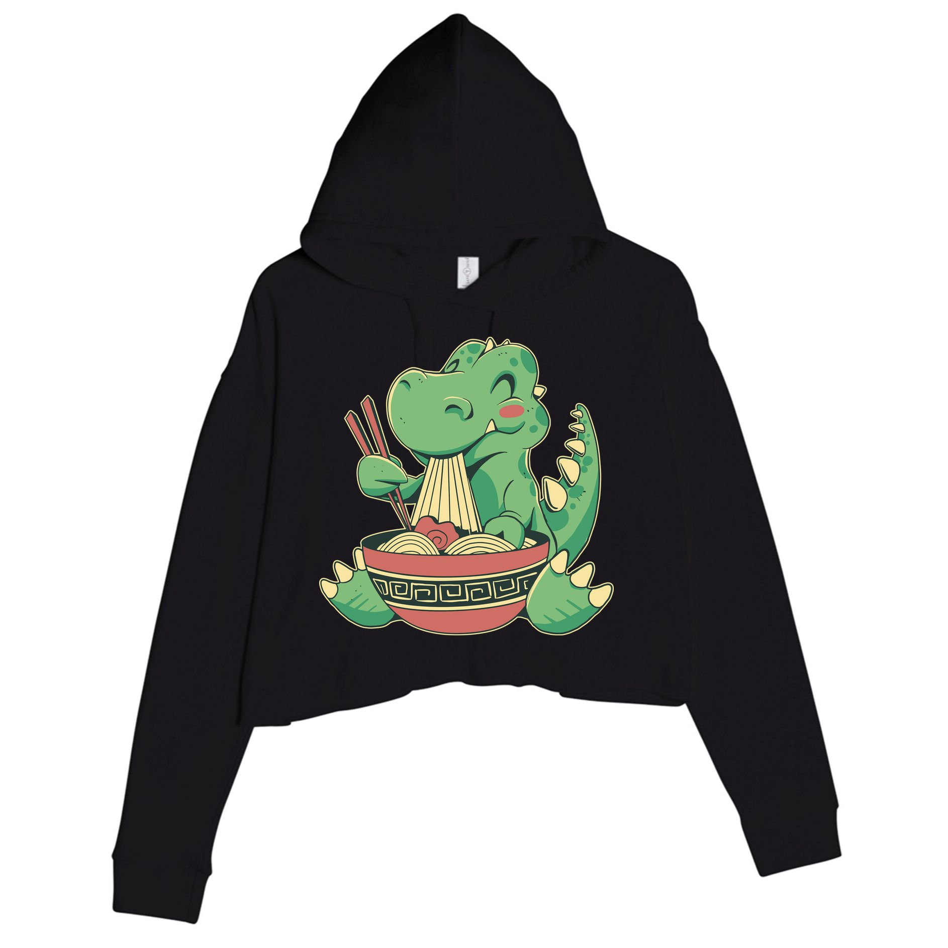 Baby Trex Eating Ramen Noodles Crop Fleece Hoodie