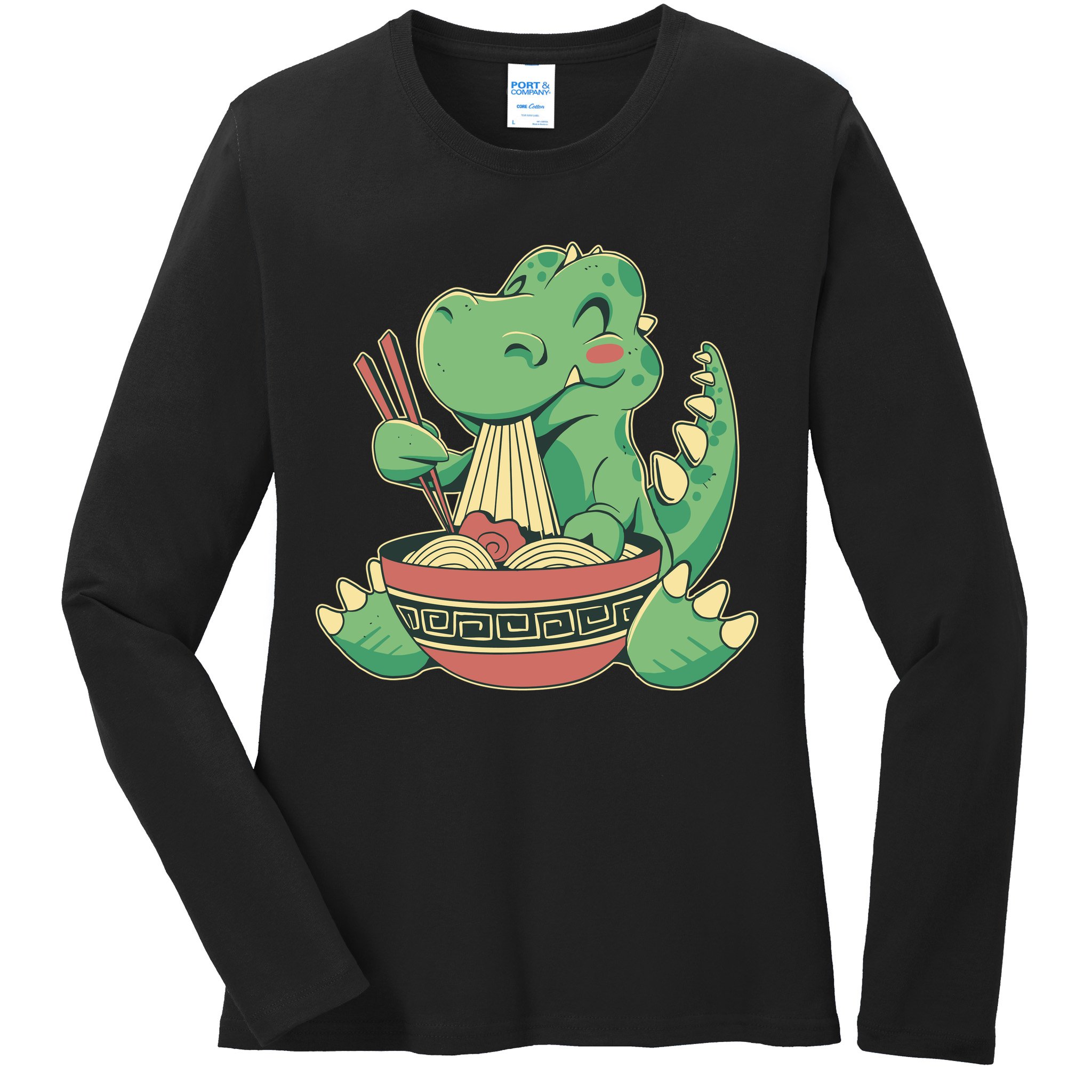 Baby Trex Eating Ramen Noodles Ladies Long Sleeve Shirt