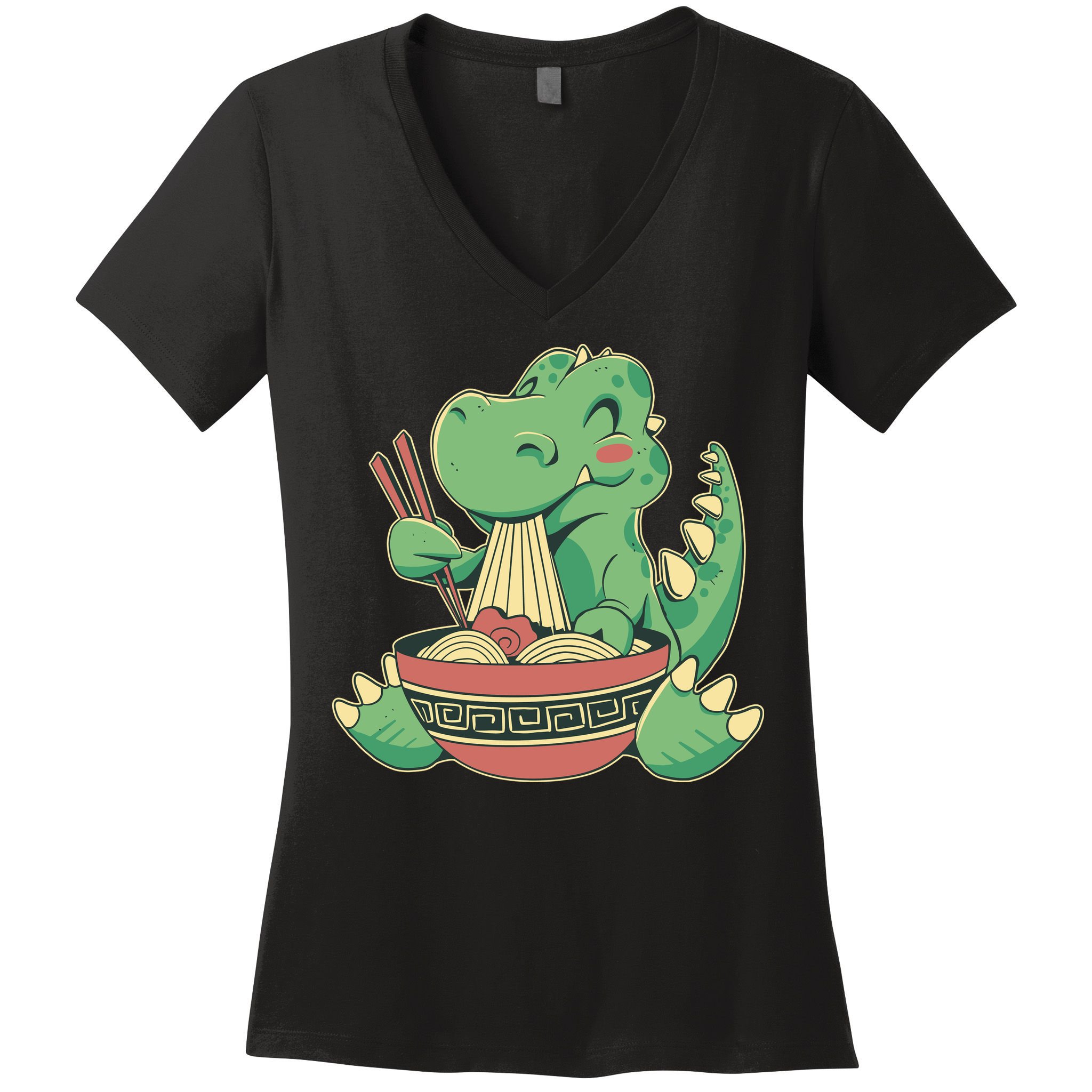 Baby Trex Eating Ramen Noodles Women's V-Neck T-Shirt