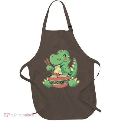 Baby Trex Eating Ramen Noodles Full-Length Apron With Pockets
