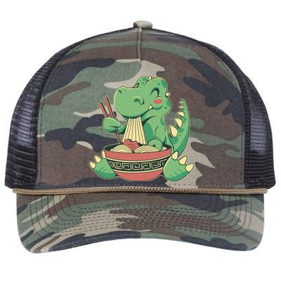 Baby Trex Eating Ramen Noodles Retro Rope Trucker Hat Cap