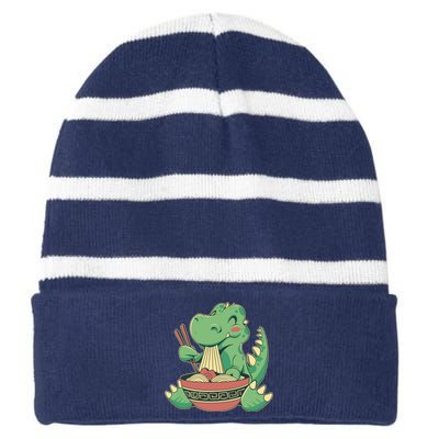 Baby Trex Eating Ramen Noodles Striped Beanie with Solid Band