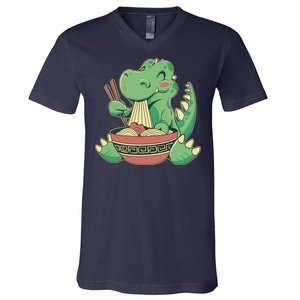 Baby Trex Eating Ramen Noodles V-Neck T-Shirt