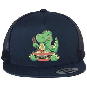 Baby Trex Eating Ramen Noodles Flat Bill Trucker Hat