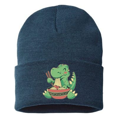 Baby Trex Eating Ramen Noodles Sustainable Knit Beanie