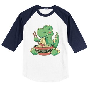 Baby Trex Eating Ramen Noodles Baseball Sleeve Shirt