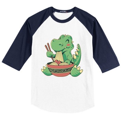 Baby Trex Eating Ramen Noodles Baseball Sleeve Shirt