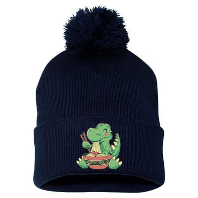 Baby Trex Eating Ramen Noodles Pom Pom 12in Knit Beanie