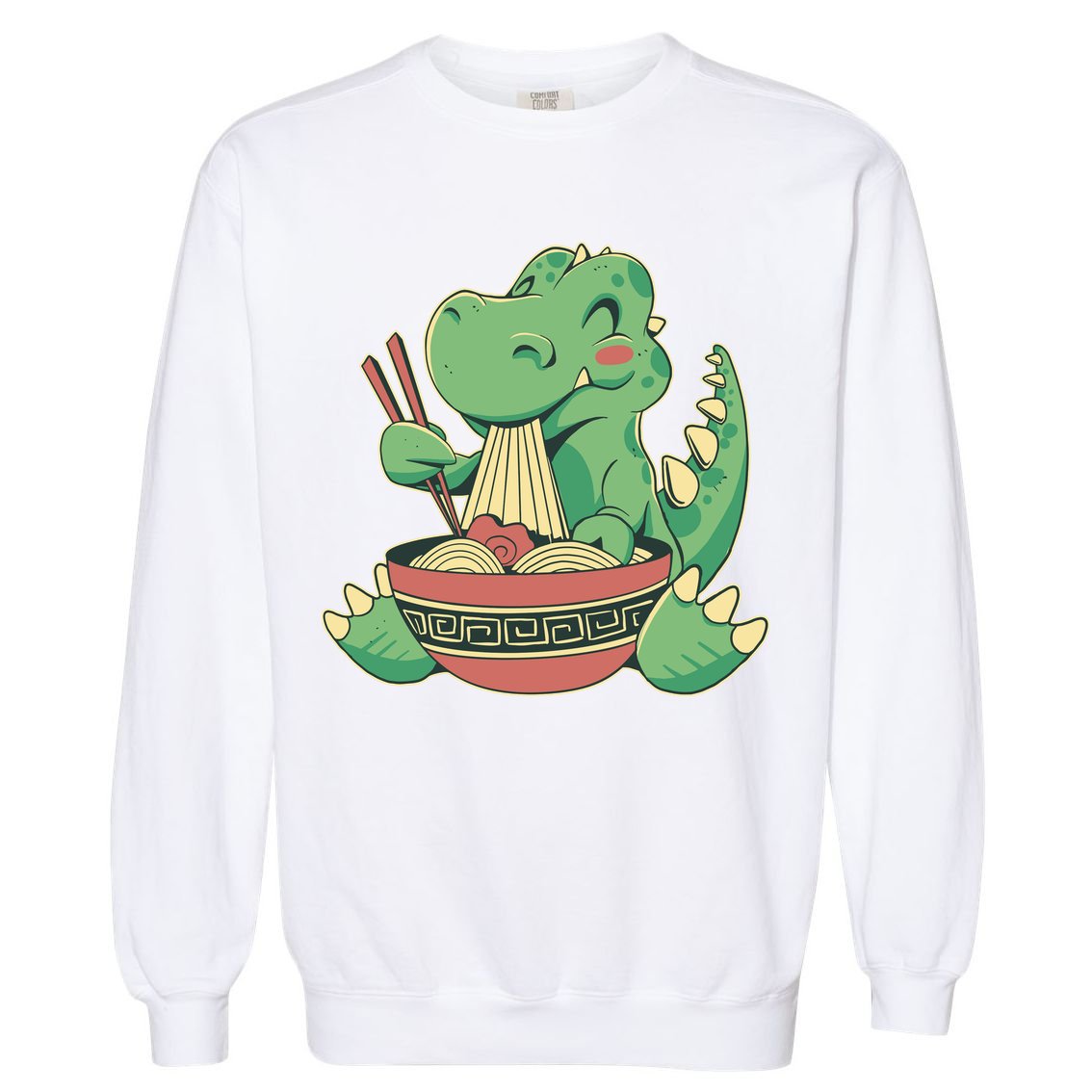 Baby Trex Eating Ramen Noodles Garment-Dyed Sweatshirt