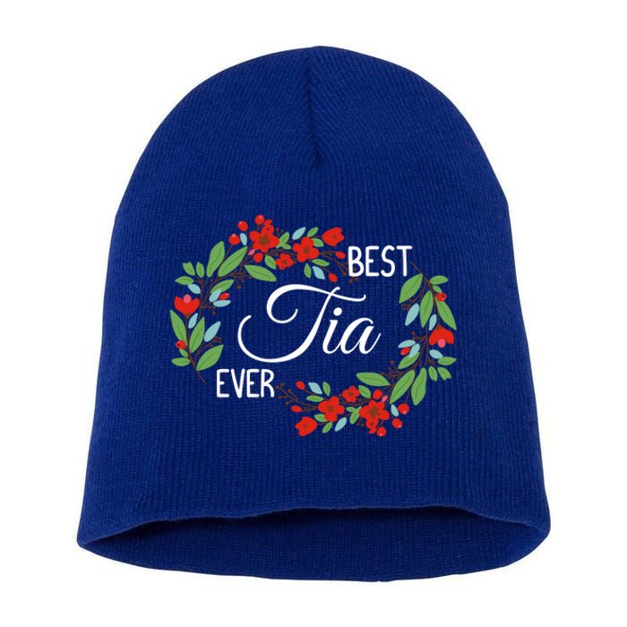 Best Tia Ever Cute Auntie Appreciation Flowers Cute Gift Short Acrylic Beanie