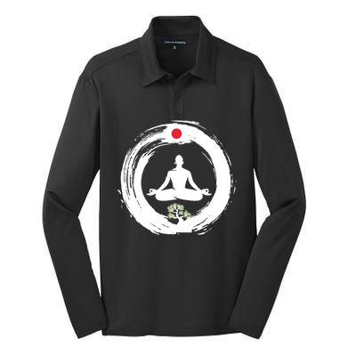 Bonsai Tree Enso Circle Zen Buddhist Japan Flag Meditation Gift Silk Touch Performance Long Sleeve Polo