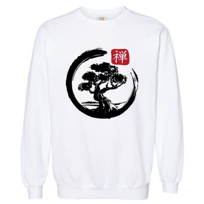 Bonsai Tree Enso Circle Japanese Zen Yoga Buddhism Aesthetic Gift Garment-Dyed Sweatshirt