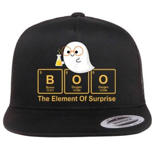 Boo The Element Of Surprise Ghost Chemist Halloween Flat Bill Trucker Hat