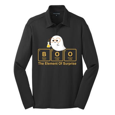 Boo The Element Of Surprise Ghost Chemist Halloween Silk Touch Performance Long Sleeve Polo