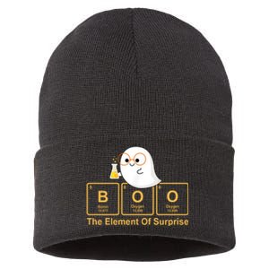 Boo The Element Of Surprise Ghost Chemist Halloween Sustainable Knit Beanie