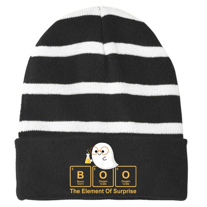 Boo The Element Of Surprise Ghost Chemist Halloween Striped Beanie with Solid Band