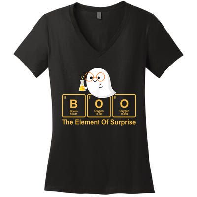 Boo The Element Of Surprise Ghost Chemist Halloween Women's V-Neck T-Shirt