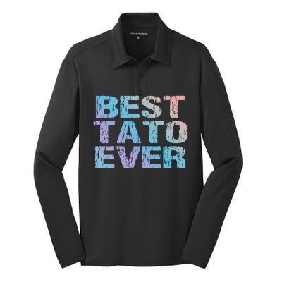 Best Tato Ever Dad Ukraine Distressed Gift Silk Touch Performance Long Sleeve Polo