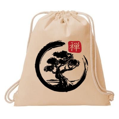 Bonsai Tree Enso Circle Japanese Zen Yoga Buddhism Aesthetic Meaningful Gift Drawstring Bag