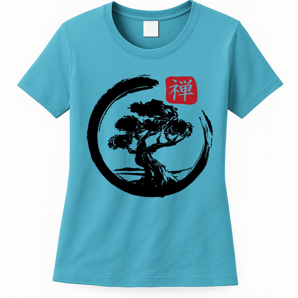 Bonsai Tree Enso Circle Japanese Zen Yoga Buddhism Aesthetic Meaningful Gift Womens T-Shirt