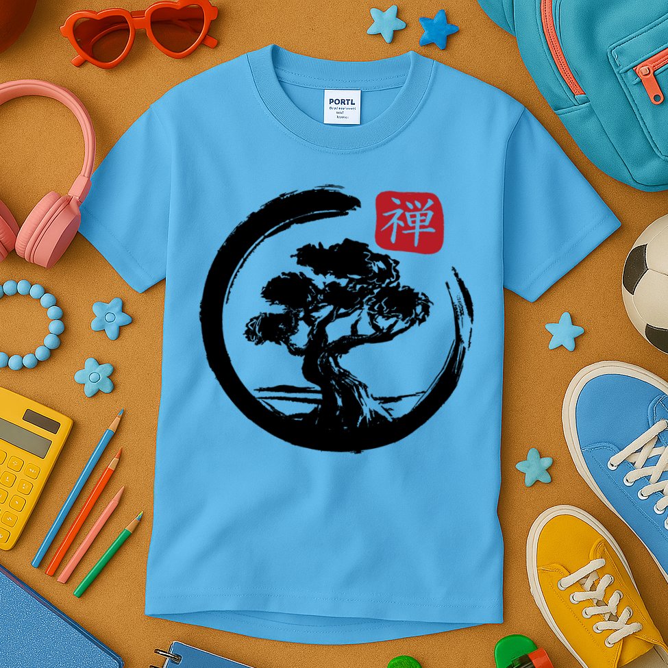 Bonsai Tree Enso Circle Japanese Zen Yoga Buddhism Aesthetic Meaningful Gift Kids T-Shirt
