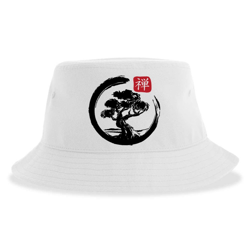 Bonsai Tree Enso Circle Japanese Zen Yoga Buddhism Aesthetic Meaningful Gift Sustainable Bucket Hat